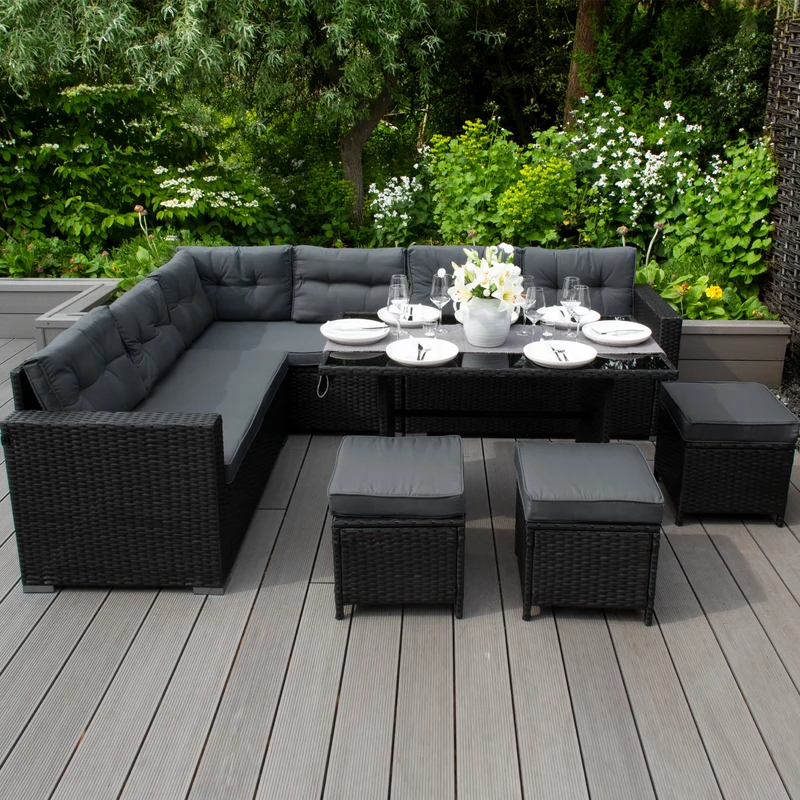 Salon de Jardin en Rotin 9 Personnes – Noir
