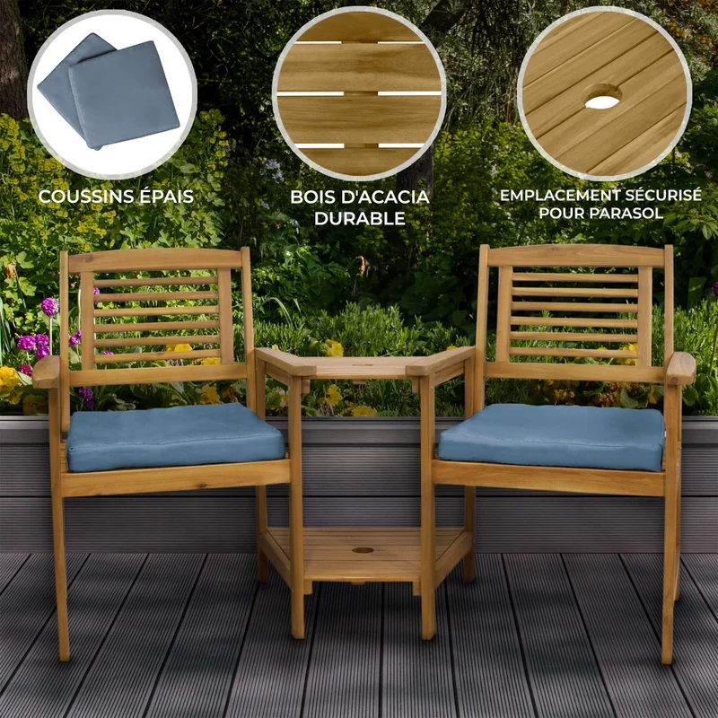 Banc de Jardin de Table à Thé Intégré