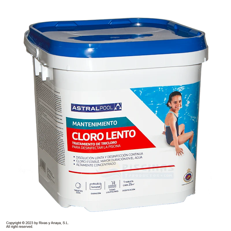 Cloro lento tabletas 250 g Astralpool. 5 kg.