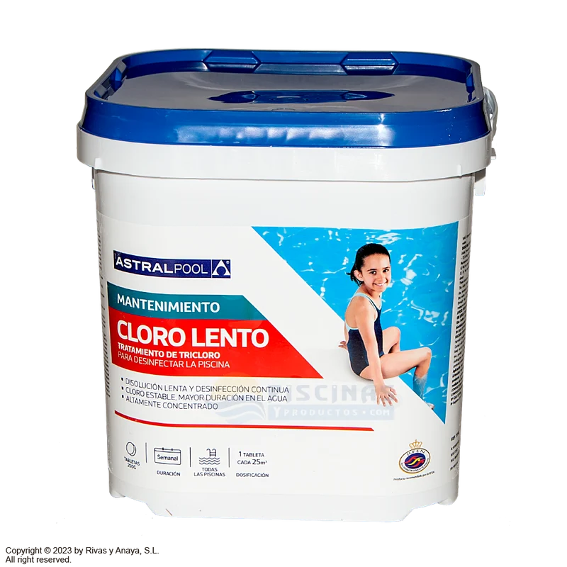 Cloro lento tabletas 250 g Astralpool. 5 kg.