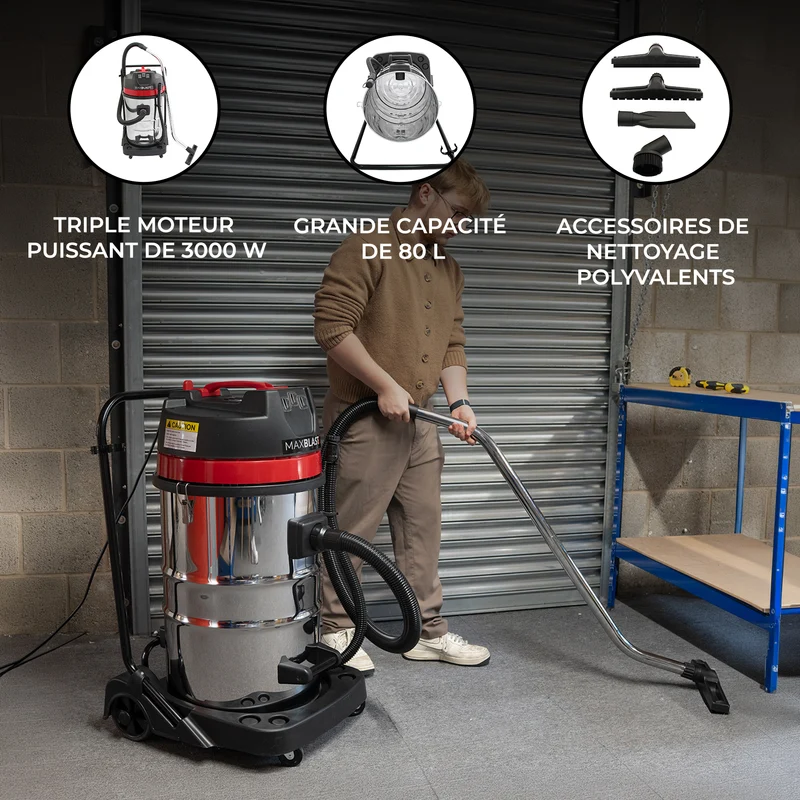 MAXBLAST Aspirateur Industriel 80 L Sec & Humide
