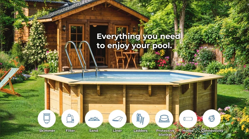 Piscina elevada de madera Gre Sunbay Macadamia 632x335x130