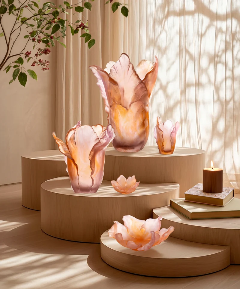 Tulipe Vase petit modèle ambre rose 125ex
