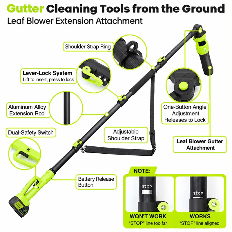 7.8 FT Cordless Leaf Blower for Gutter Cleaning from the Ground