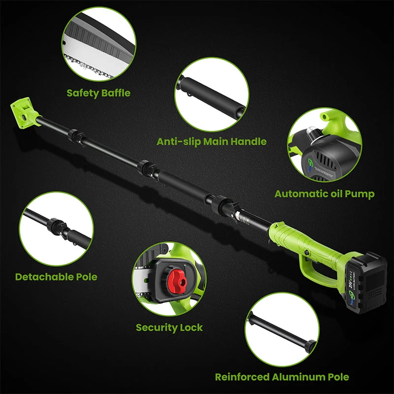 2 in 1 Cordless 8 inch Chainsaw with Pole Saw