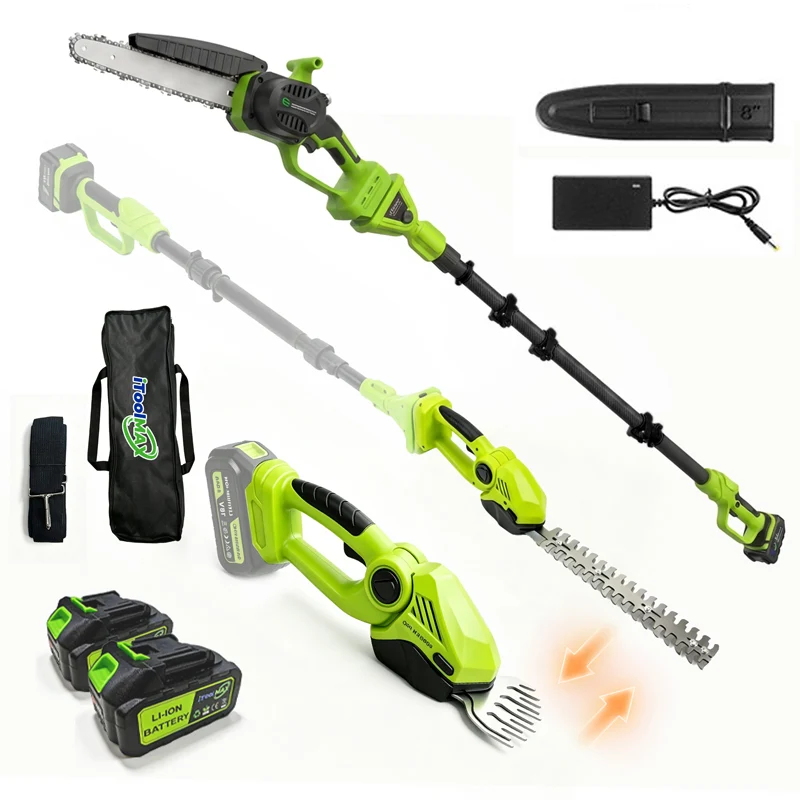 6-In-1 Cordless Hedge, Trimmer, Chainsaw with Extension Pole