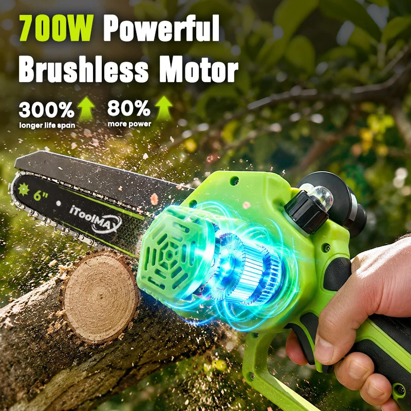 6’’ & 8’’ Brushless Cordless Mini Chainsaw with 2 Batteries & Auto Oil