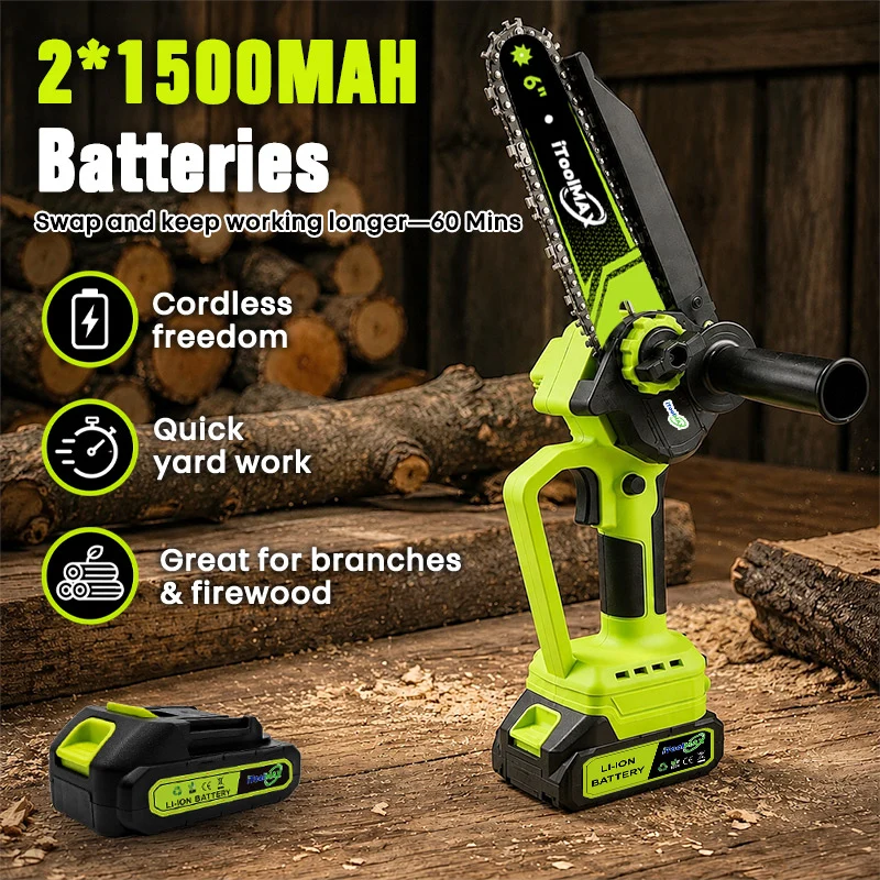 6’’ & 8’’ Brushless Cordless Mini Chainsaw with 2 Batteries & Auto Oil