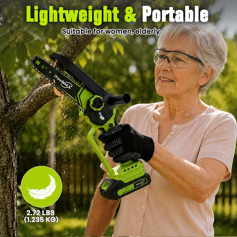 6’’ & 8’’ Brushless Cordless Mini Chainsaw with 2 Batteries & Auto Oil