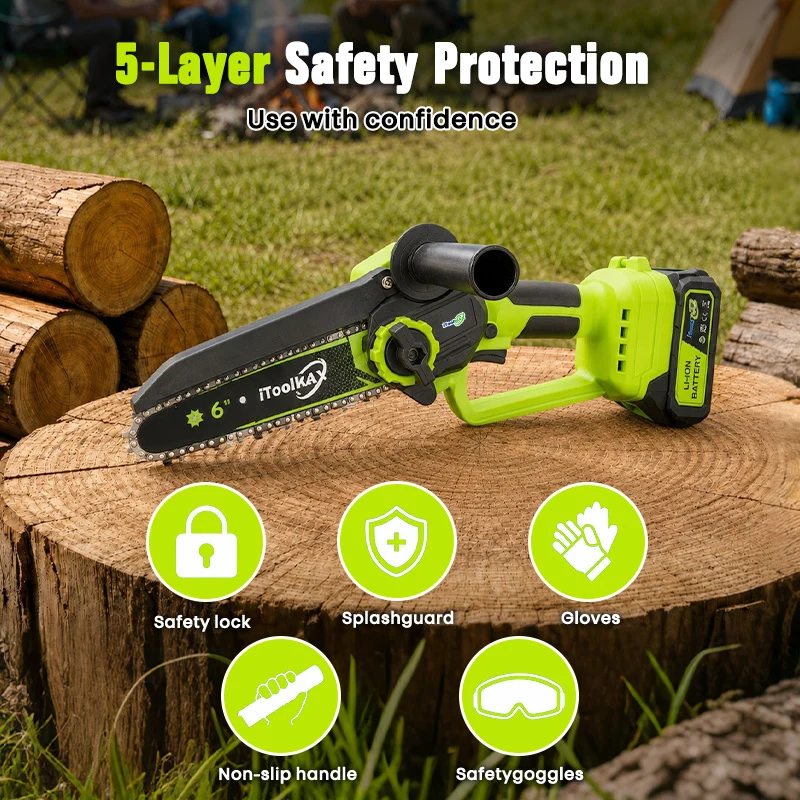 6’’ & 8’’ Brushless Cordless Mini Chainsaw with 2 Batteries & Auto Oil