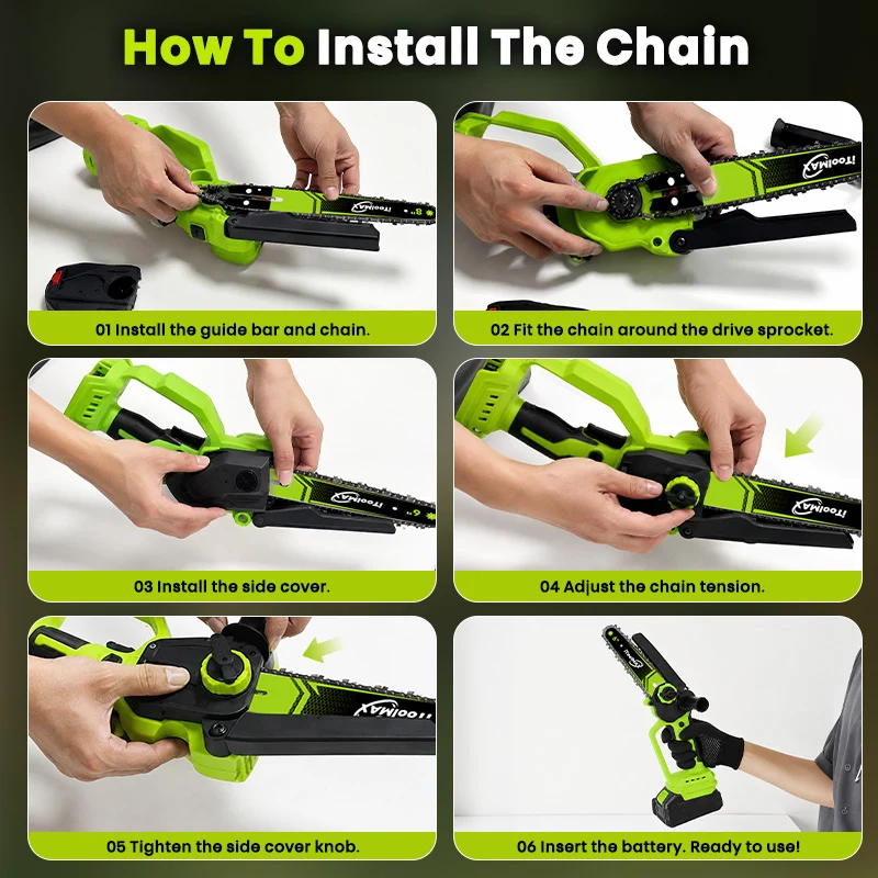 6’’ & 8’’ Brushless Cordless Mini Chainsaw with 2 Batteries & Auto Oil