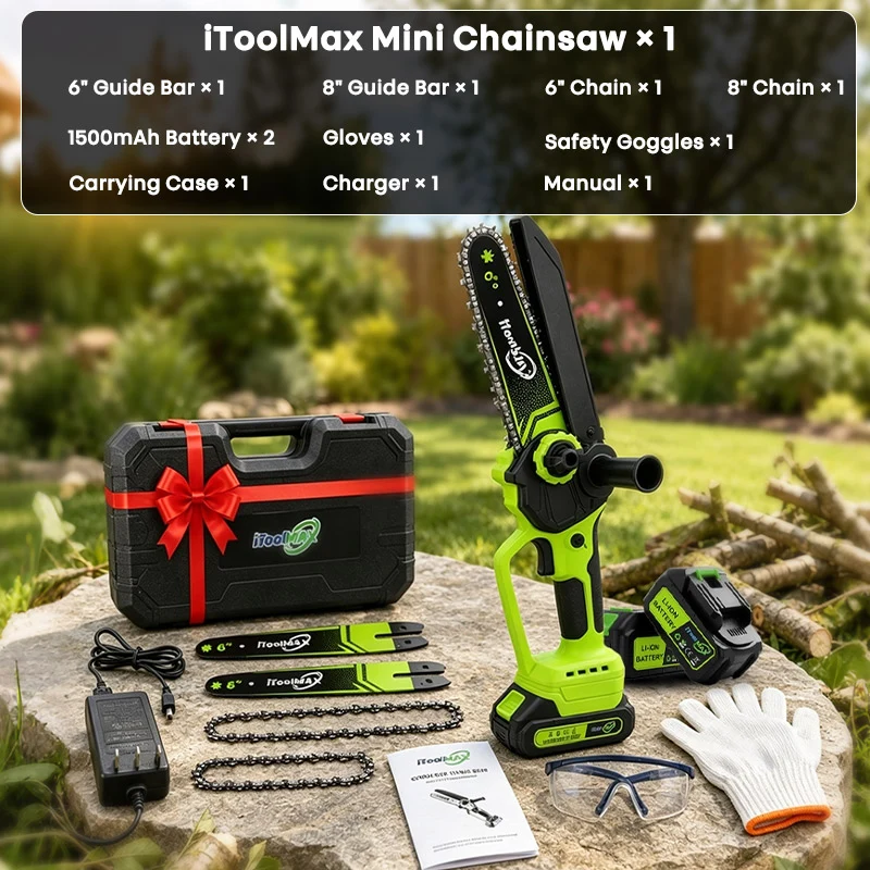 6’’ & 8’’ Brushless Cordless Mini Chainsaw with 2 Batteries & Auto Oil
