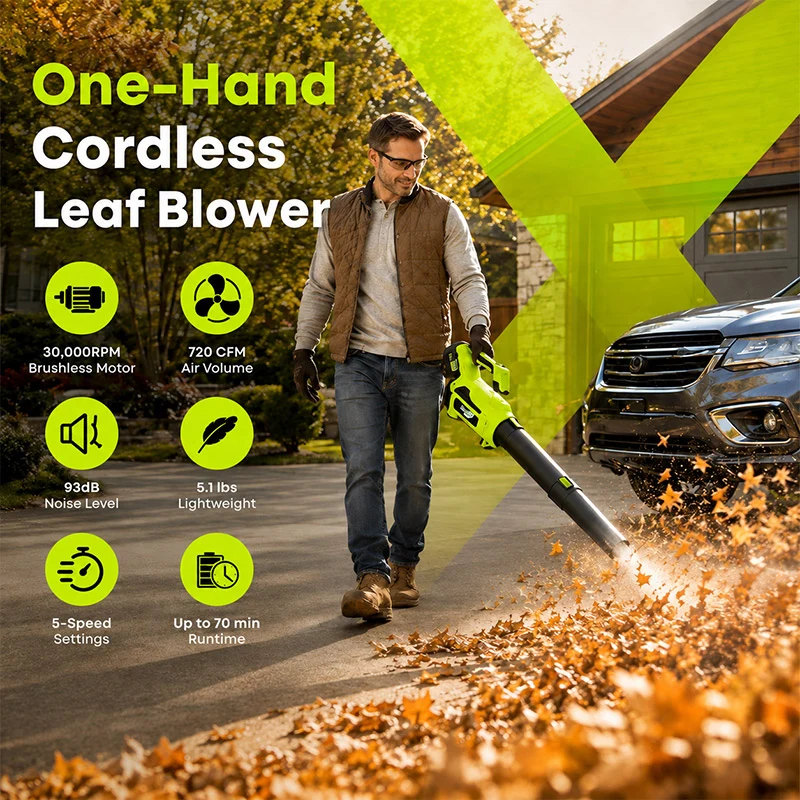 720CFM Cordless Electric Leaf Blower Plus with 2x4000mAh Batteries