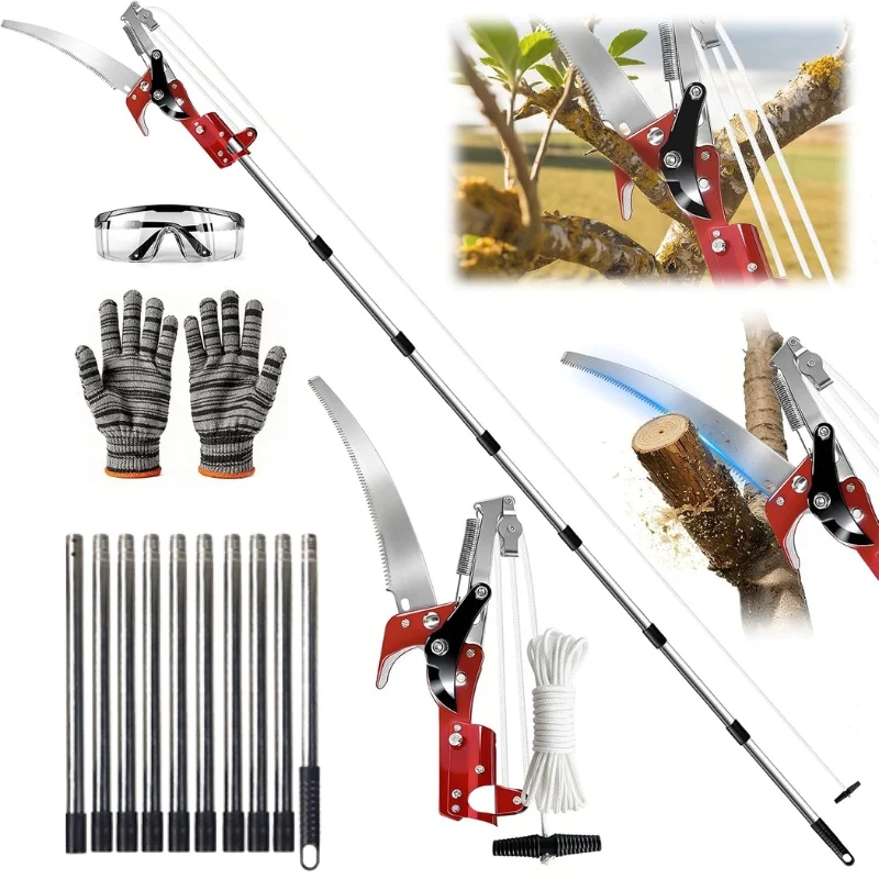 2-in-1 Tree Trimmer with Saw & Pruning Scissors, 14FT Extendable Handle