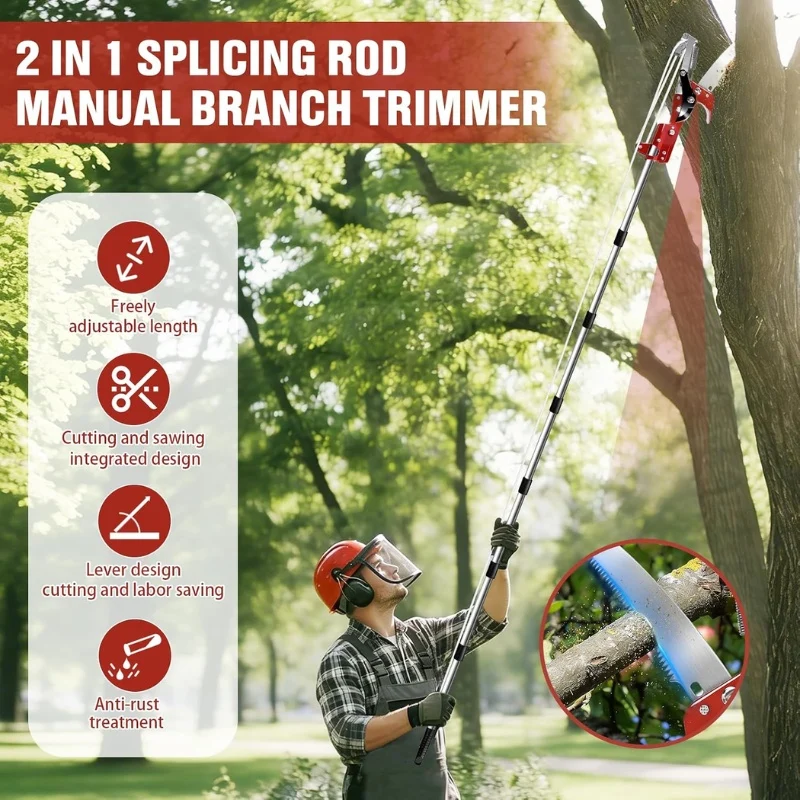 2-in-1 Tree Trimmer with Saw & Pruning Scissors, 14FT Extendable Handle