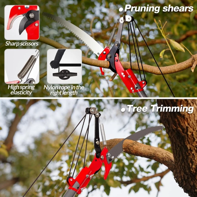 2-in-1 Tree Trimmer with Saw & Pruning Scissors, 14FT Extendable Handle