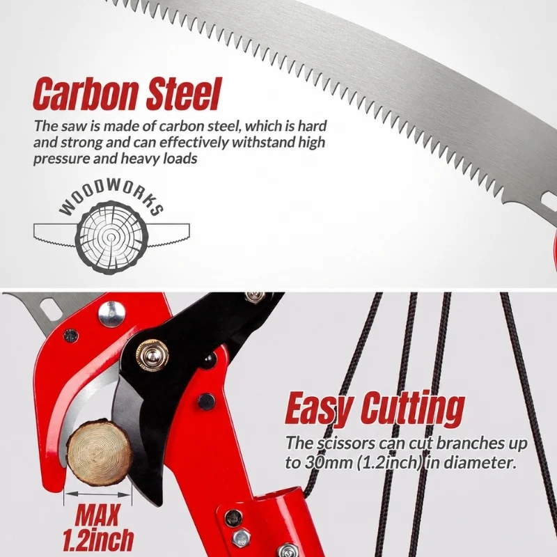 2-in-1 Tree Trimmer with Saw & Pruning Scissors, 14FT Extendable Handle
