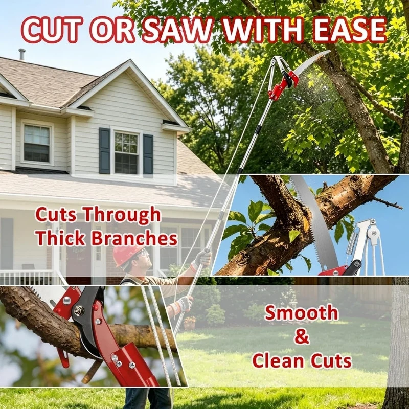 2-in-1 Tree Trimmer with Saw & Pruning Scissors, 14FT Extendable Handle