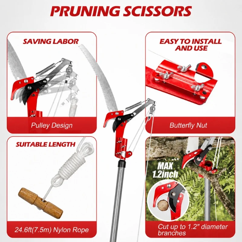 2-in-1 Tree Trimmer with Saw & Pruning Scissors, 14FT Extendable Handle
