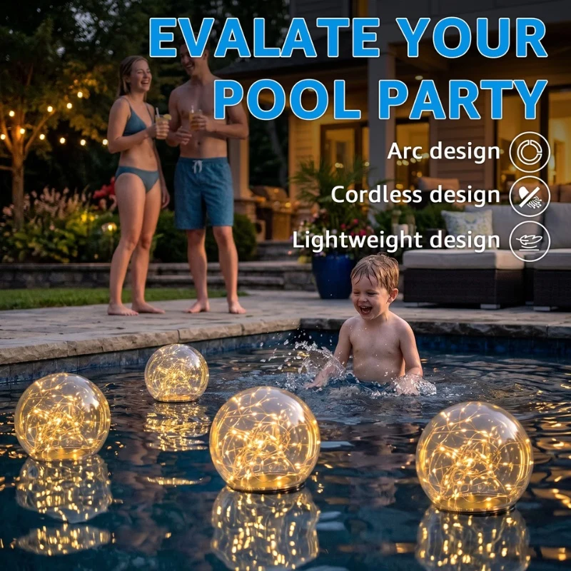 14-Inch Solar Floating Pool Lights with 6 Dynamic RGB Modes