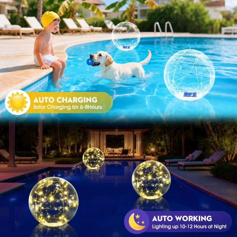 14-Inch Solar Floating Pool Lights with 6 Dynamic RGB Modes