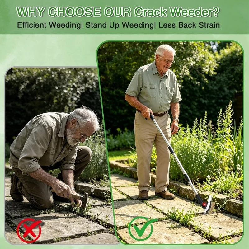 3-in-1 Crack Weeder Tool with Adjustable Long Handle
