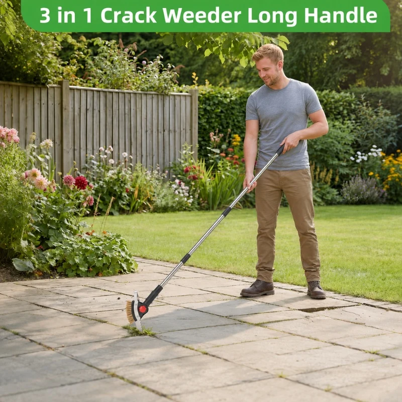 3-in-1 Crack Weeder Tool with Adjustable Long Handle