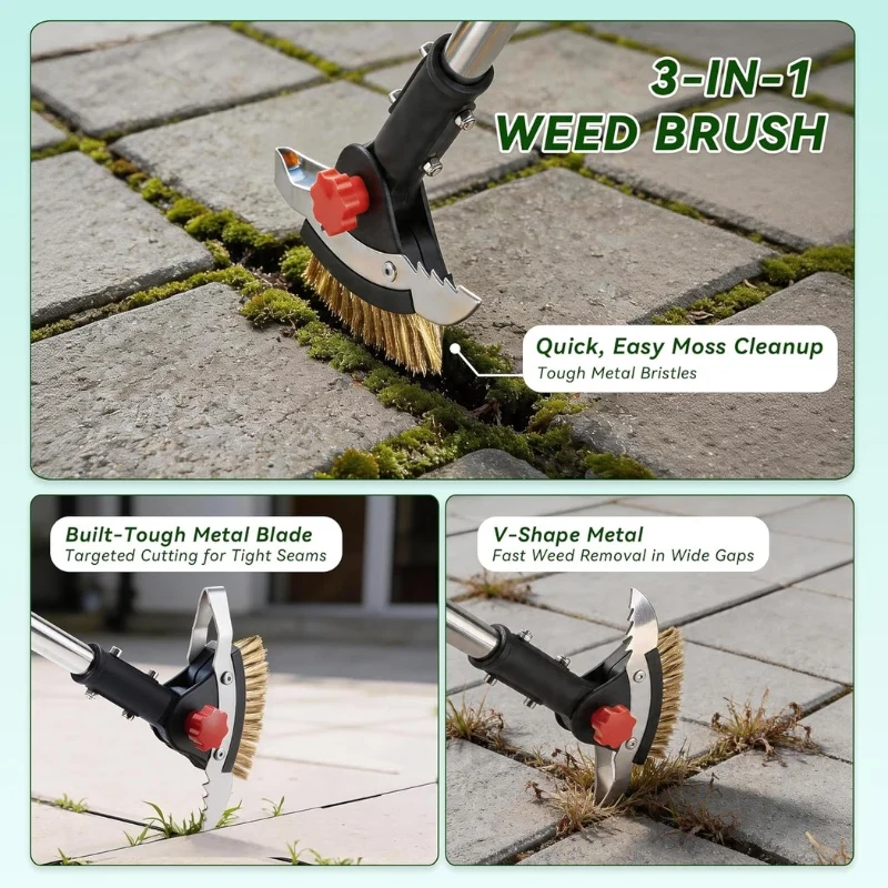 3-in-1 Crack Weeder Tool with Adjustable Long Handle