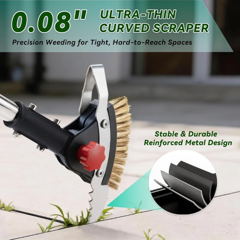 3-in-1 Crack Weeder Tool with Adjustable Long Handle
