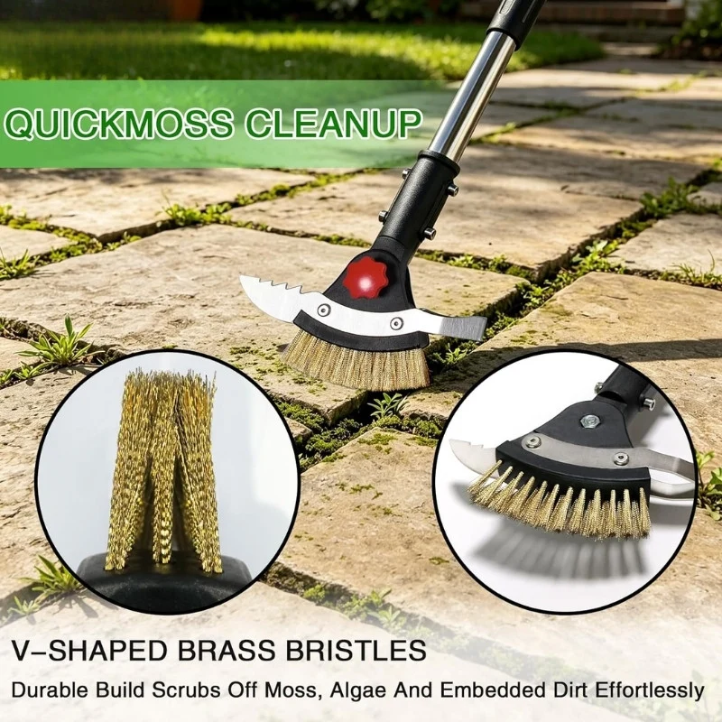 3-in-1 Crack Weeder Tool with Adjustable Long Handle