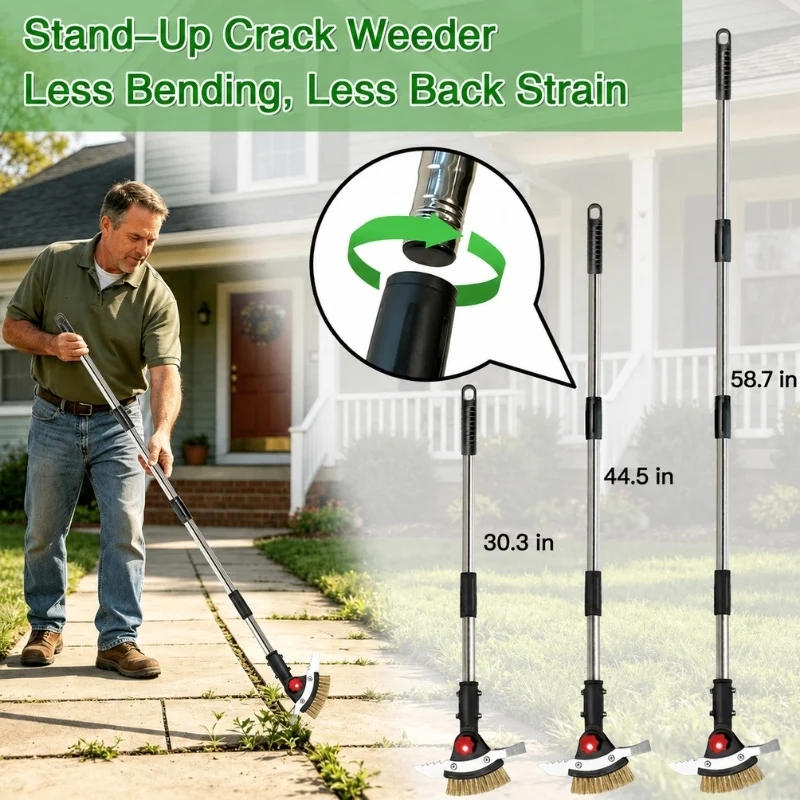 3-in-1 Crack Weeder Tool with Adjustable Long Handle