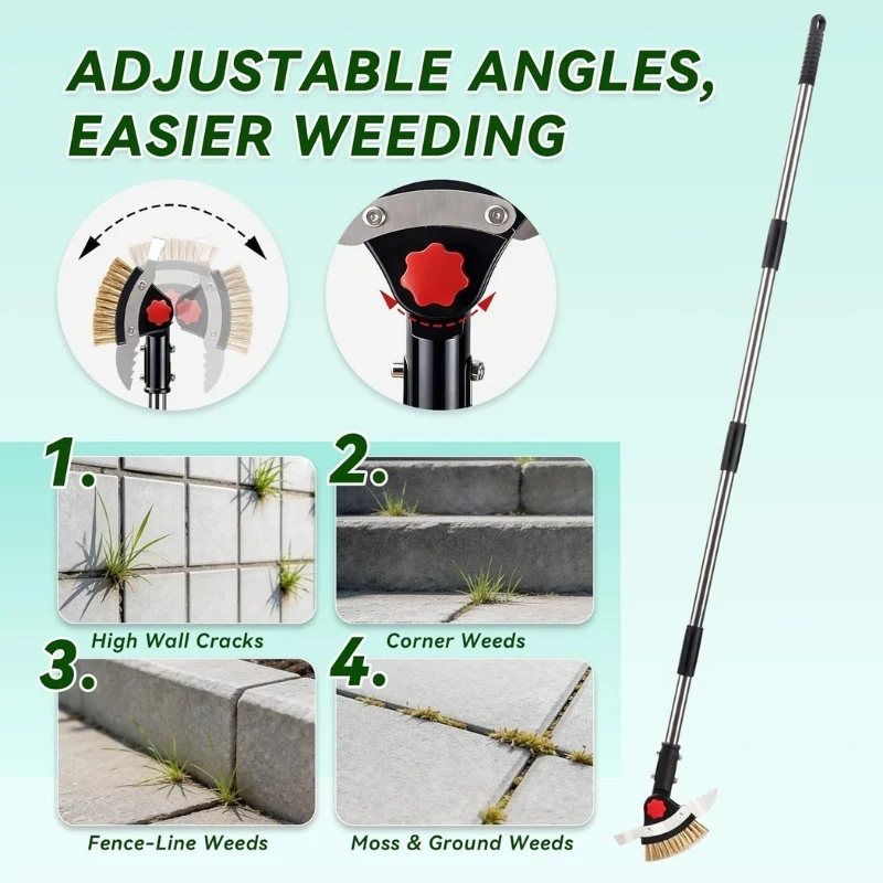3-in-1 Crack Weeder Tool with Adjustable Long Handle