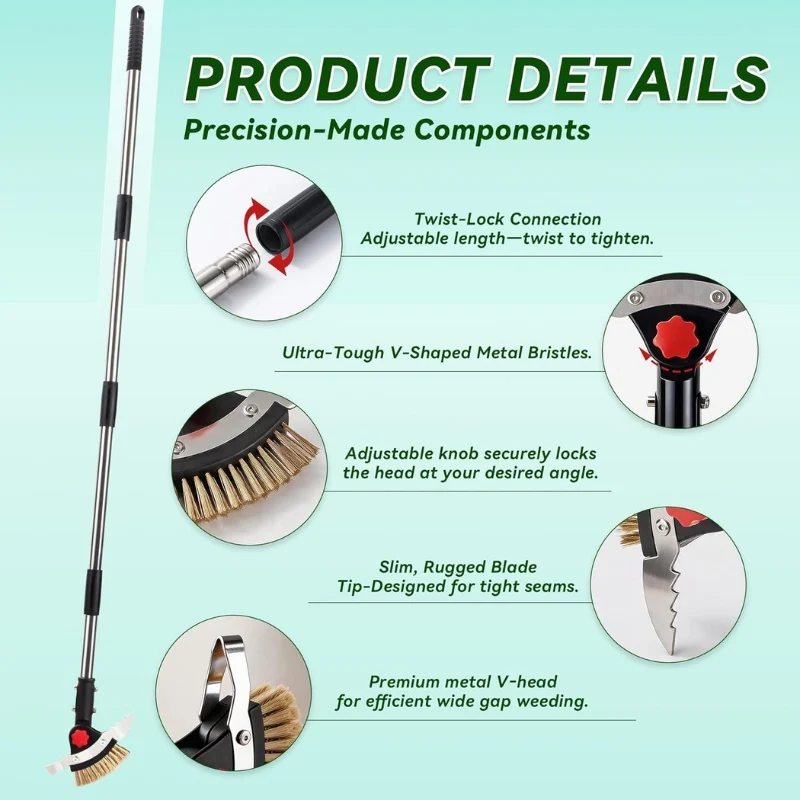 3-in-1 Crack Weeder Tool with Adjustable Long Handle