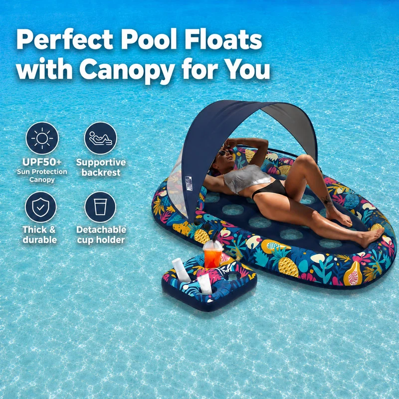3-in-1 Pool Floats with Removable Canopy UPF50+ & Cup Holder