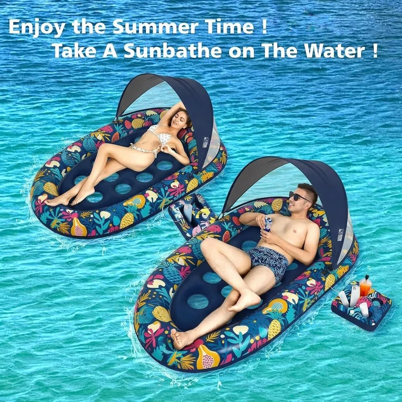 3-in-1 Pool Floats with Removable Canopy UPF50+ & Cup Holder