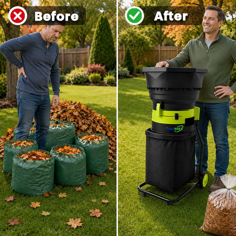 8000RPM Electric Leaf Mulcher Shredder with 50L Collection Bag