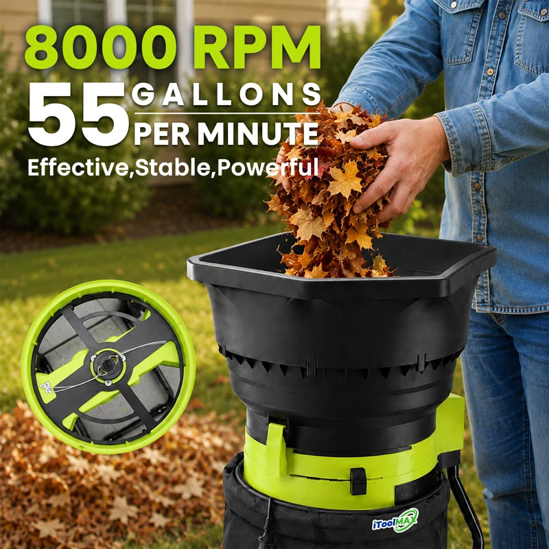 8000RPM Electric Leaf Mulcher Shredder with 50L Collection Bag