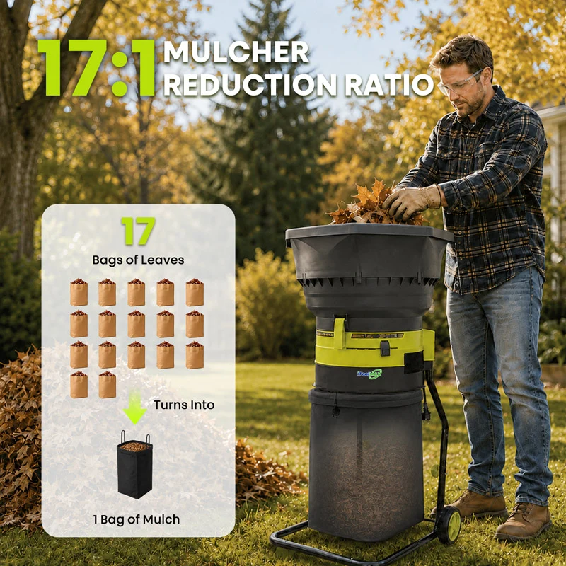 8000RPM Electric Leaf Mulcher Shredder with 50L Collection Bag