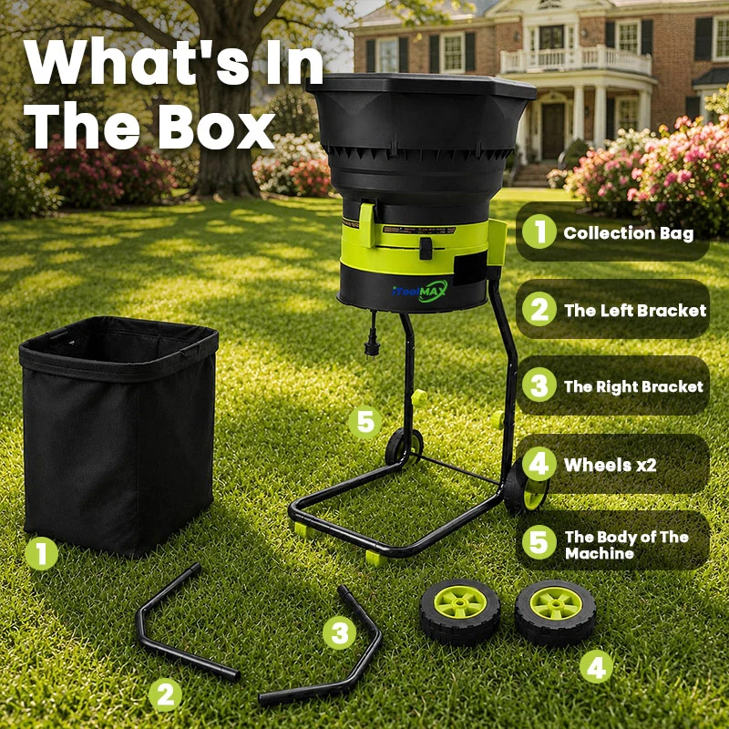 8000RPM Electric Leaf Mulcher Shredder with 50L Collection Bag