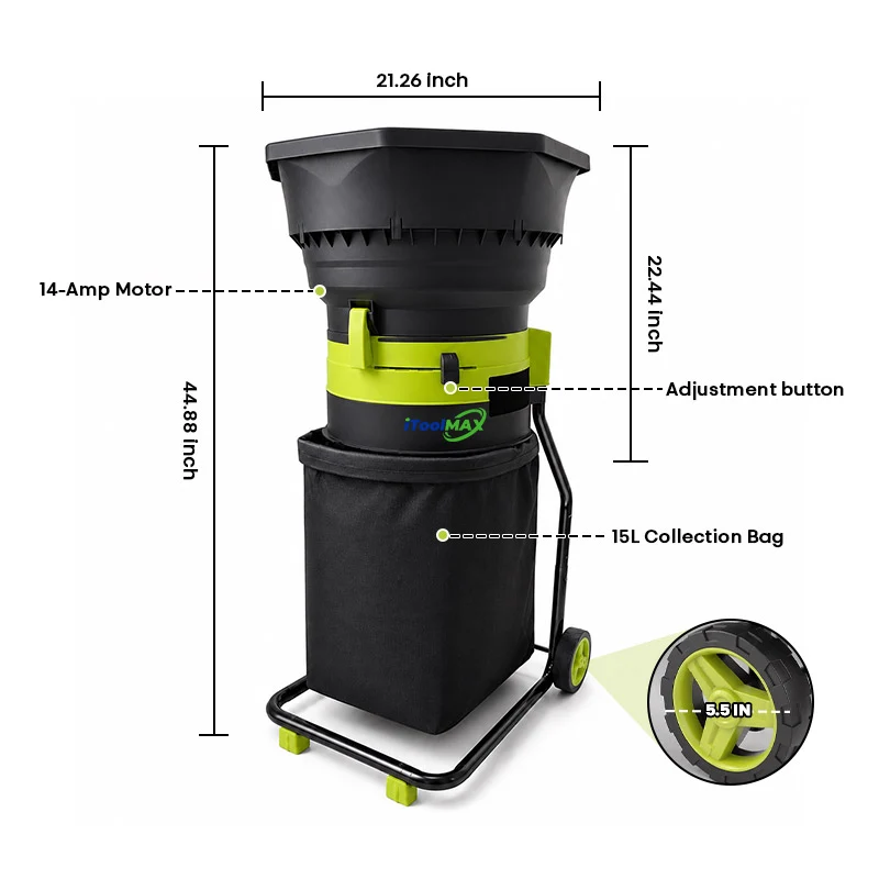 8000RPM Electric Leaf Mulcher Shredder with 50L Collection Bag