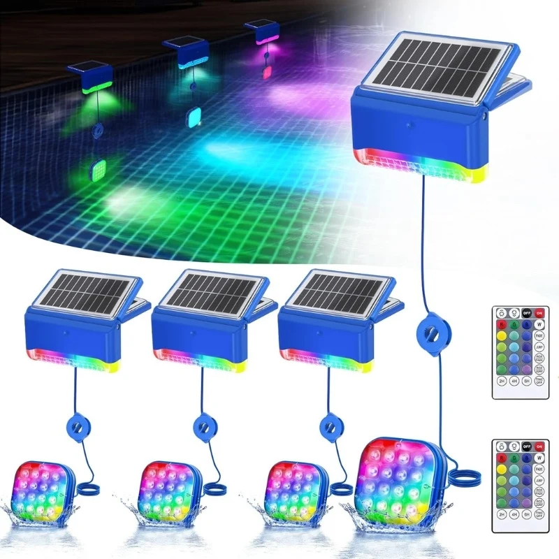 2-in-1 Solar Pool Lights with 16-Color Waterproof LEDs