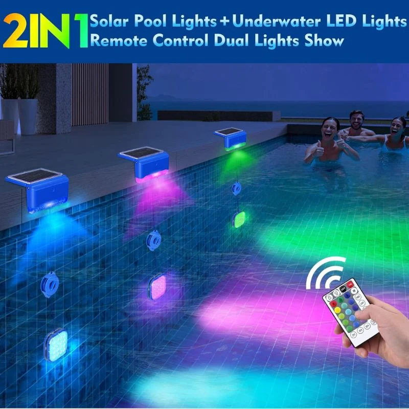 2-in-1 Solar Pool Lights with 16-Color Waterproof LEDs