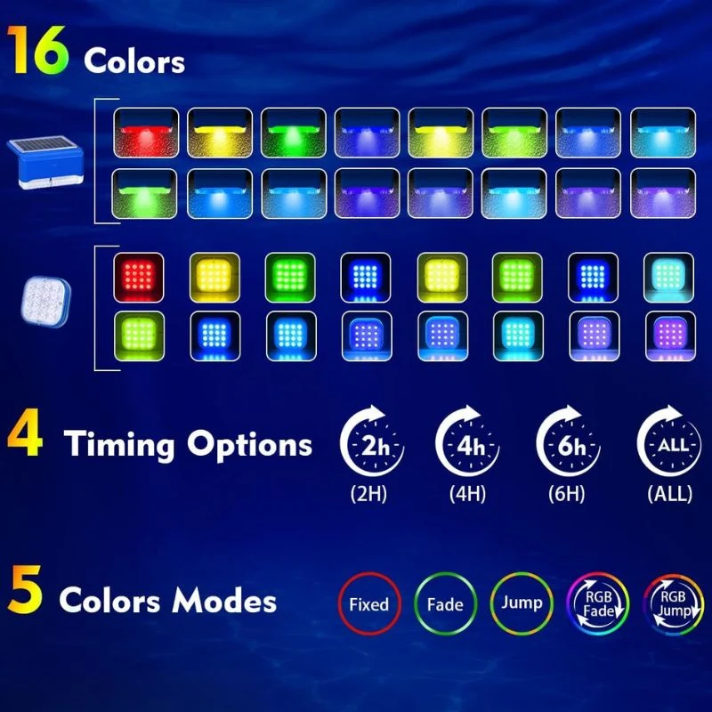 2-in-1 Solar Pool Lights with 16-Color Waterproof LEDs