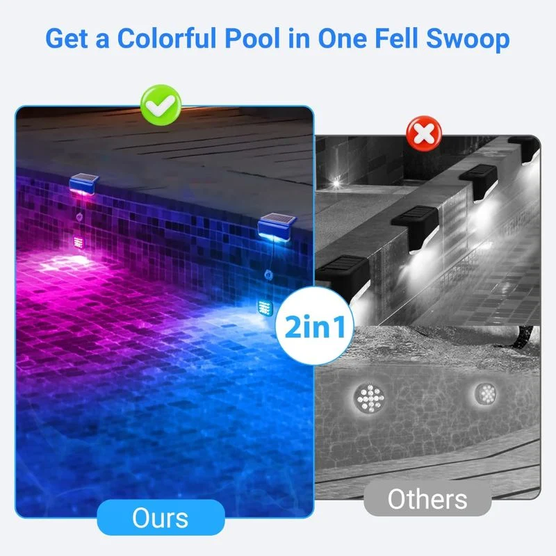 2-in-1 Solar Pool Lights with 16-Color Waterproof LEDs