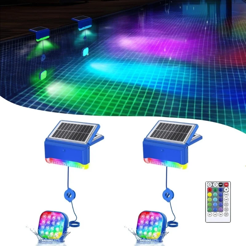 2-in-1 Solar Pool Lights with 16-Color Waterproof LEDs