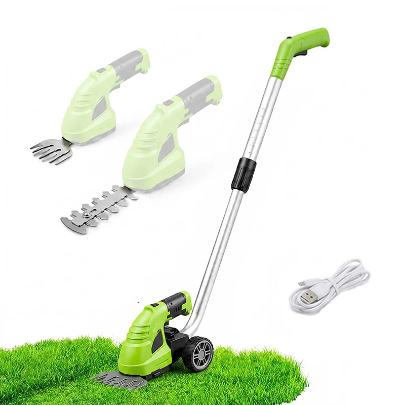 3-in-1 Cordless Hedge Trimmer & Grass Shear with Wheeled Extension Pole