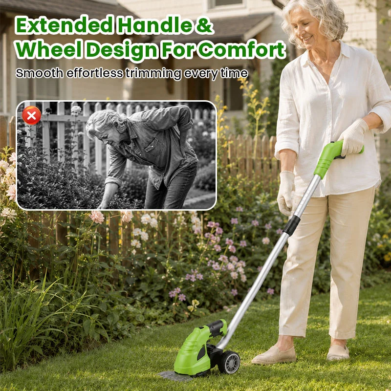 3-in-1 Cordless Hedge Trimmer & Grass Shear with Wheeled Extension Pole