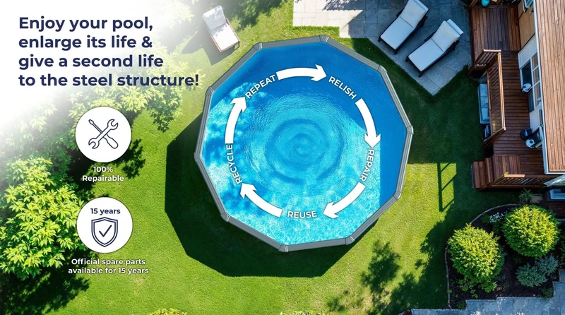 Piscina elevada imitación madera Gre Mauritius Plus circular