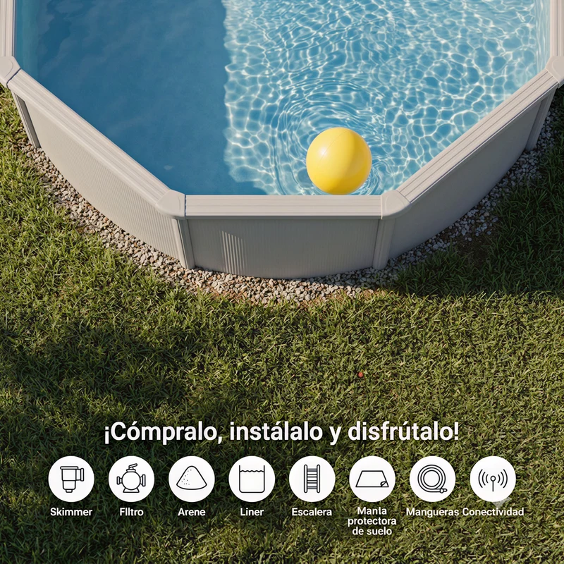 Piscina elevada Gre Wet circular chapa blanca depuradora