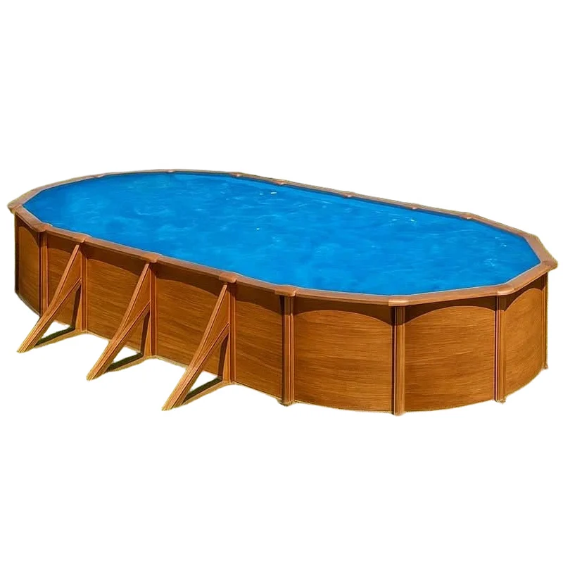 Piscina elevada imitación madera Gre Mauritius Ovalada
